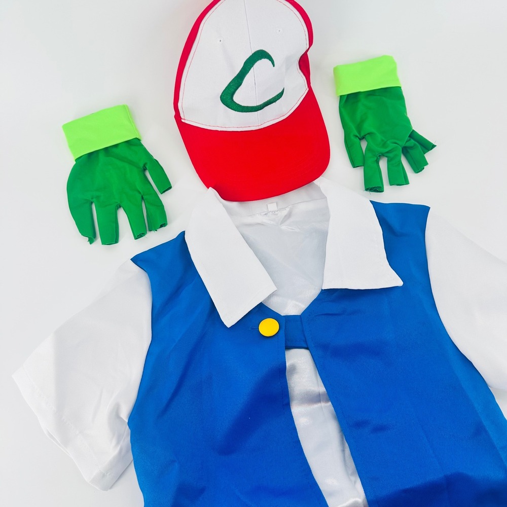 Pokemon Ash Ketchum Cosplay Costume Set Blue White Red Size 120 Kids